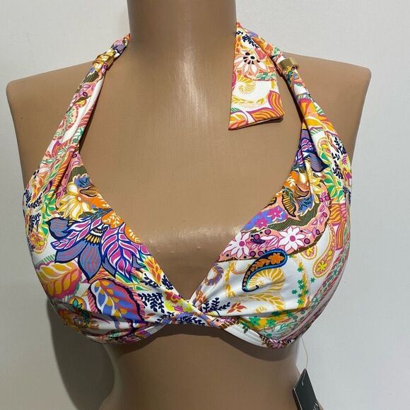 Lauren Ralph Lauren Multicolor Majestic Paisley Halter Swim Bikini Top Small NWT - Picture 1 of 11